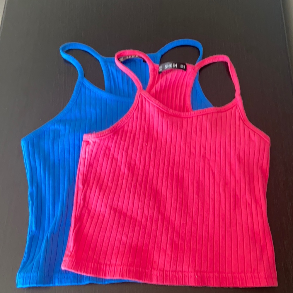 SHEIN 2 Racerback Tank Tops in Size Small. One Royal Blue and One Hot Pink